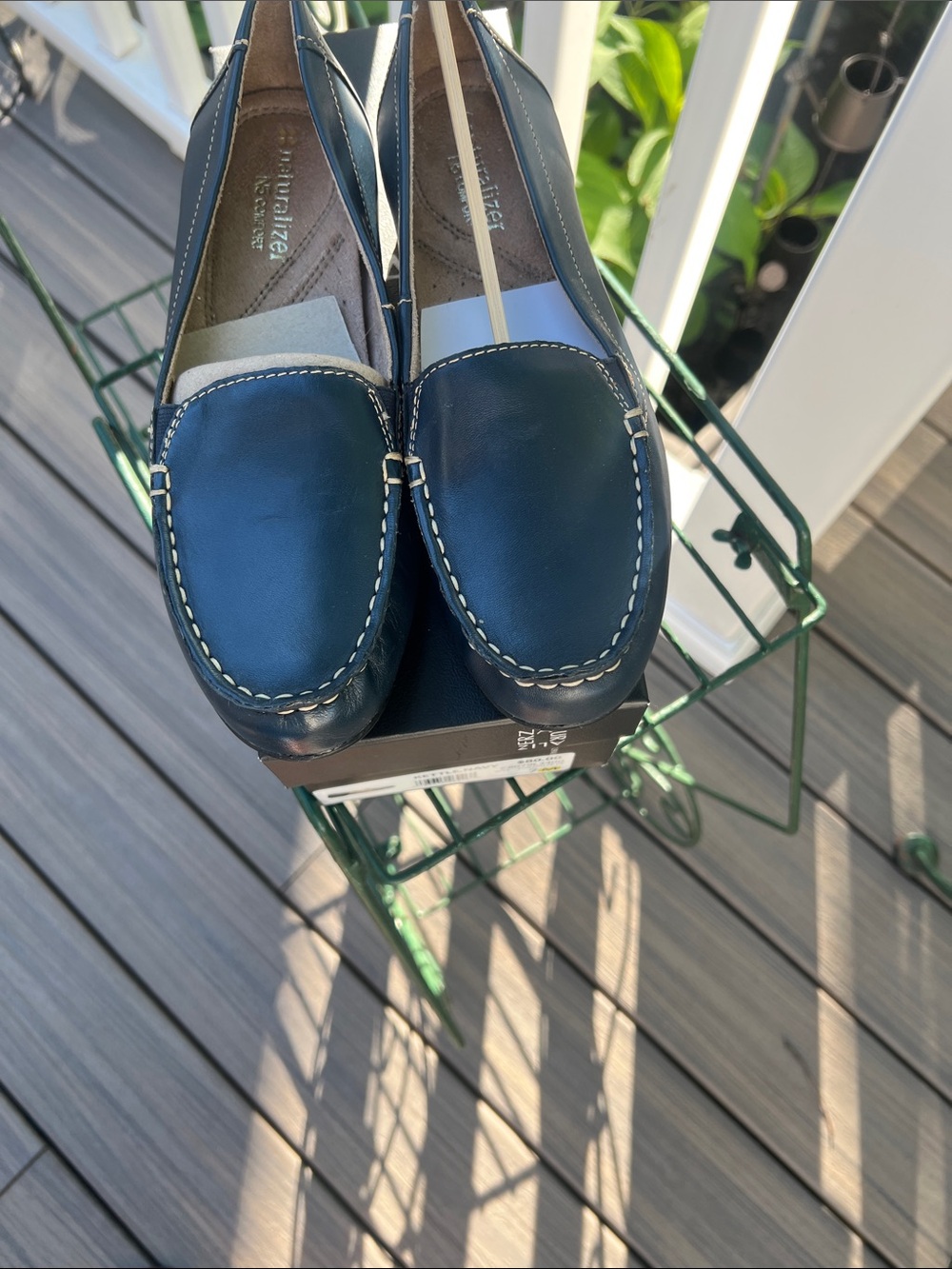Naturalizer Navy Blue Leather Loafers with White Stitching